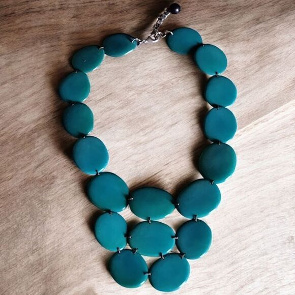 NECKLACE AFRICAN SEED Hand Crafted TURQUOISE/GREEN SILVER clasp 18" HAND MADE - Picture 8 of 9